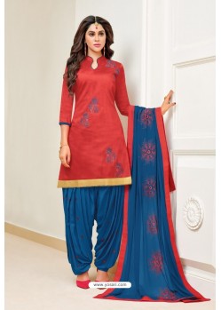 Crimson And Blue Lawn Slub Cotton Salwar Suit