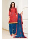 Crimson And Blue Lawn Slub Cotton Salwar Suit