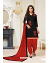 Black And Red Lawn Slub Cotton Salwar Suit