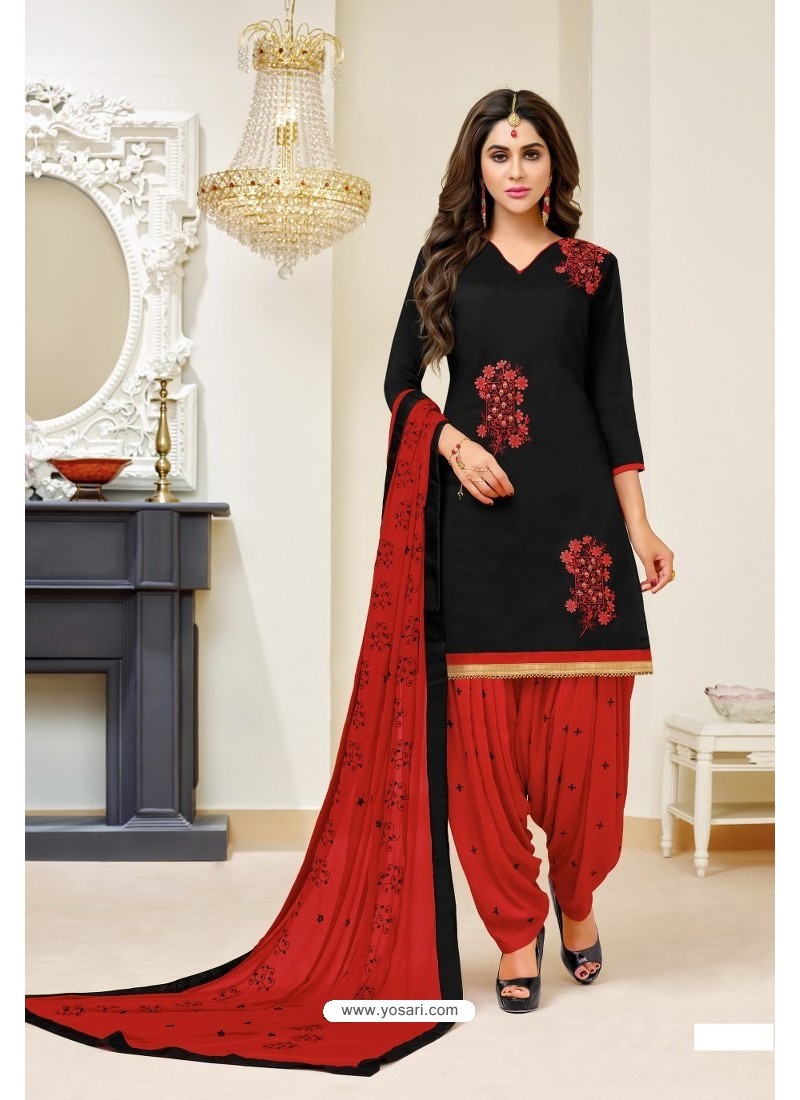 Black Salwar Kameez Loose Unstitch Dress Material Punjabi suit cotton red pink 