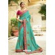 Aqua Mint Silk Embroidered Party Wear Saree