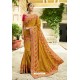 Mustard Muslin Embroidered Party Wear Saree