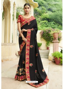 Black Kashmira Silk Embroidered Party Wear Saree