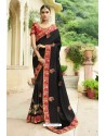 Black Kashmira Silk Embroidered Party Wear Saree