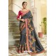 Dull Grey Silk Embroidered Party Wear Saree