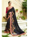 Fashionable Black Silk Embroidered Party Wear Saree