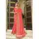 Peach Muslin Embroidered Party Wear Saree