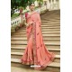 Amazing Peach Silk Embroidered Party Wear Saree