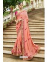 Amazing Peach Silk Embroidered Party Wear Saree
