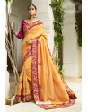 Yellow Silk Embroidered Party Wear Saree