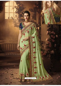 Sea Green Georgette Heavy Embroidered Wedding Saree