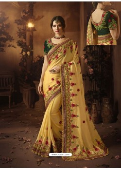 Yellow Georgette Heavy Embroidered Wedding Saree