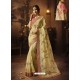 Cream Organza Silk Heavy Embroidered Wedding Saree