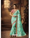 Sky Blue Organza Silk Heavy Embroidered Wedding Saree