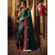 Teal And Navy Cadbury Silk Heavy Embroidered Wedding Saree