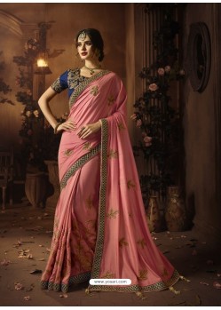 Peach Cadbury Silk Heavy Embroidered Wedding Saree