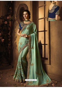 Sea Green Cadbury Silk Heavy Embroidered Wedding Saree