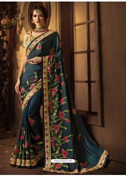 Tealblue Cadbury Silk Heavy Embroidered Wedding Saree