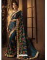 Tealblue Cadbury Silk Heavy Embroidered Wedding Saree