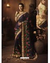 Dark Purple Cadbury Silk Heavy Embroidered Wedding Saree