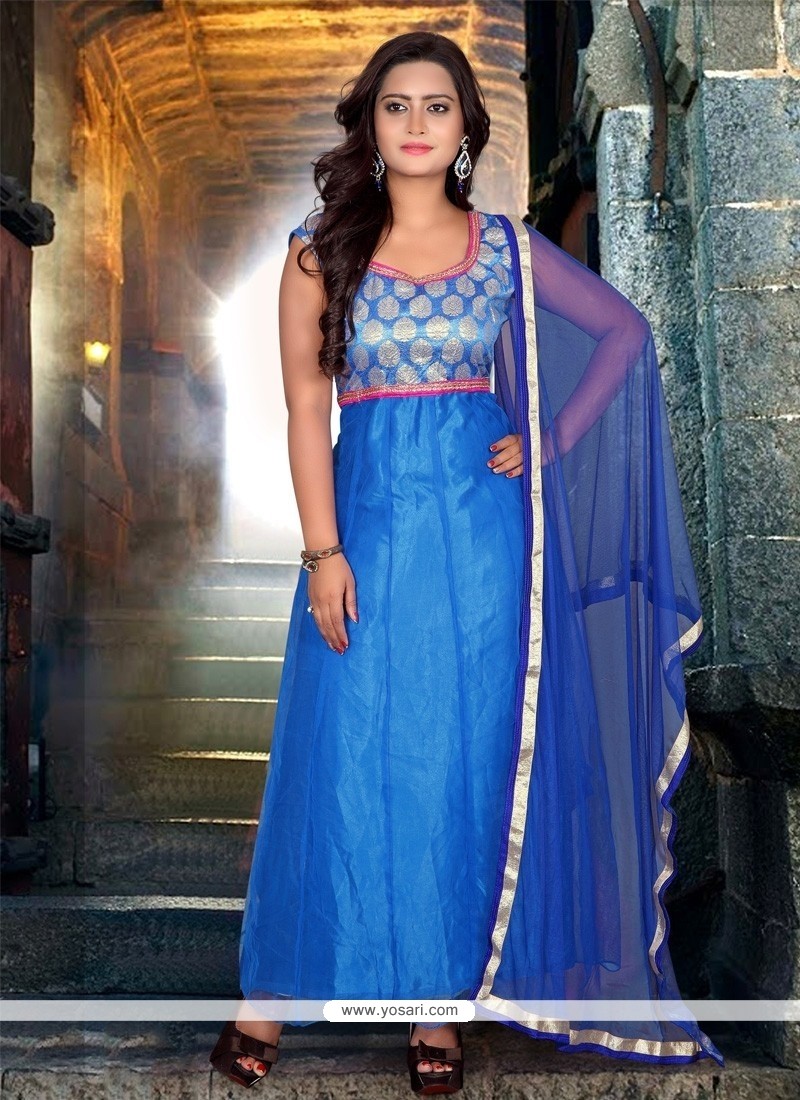 Embellished Blue Net Designer Anarkali Suit