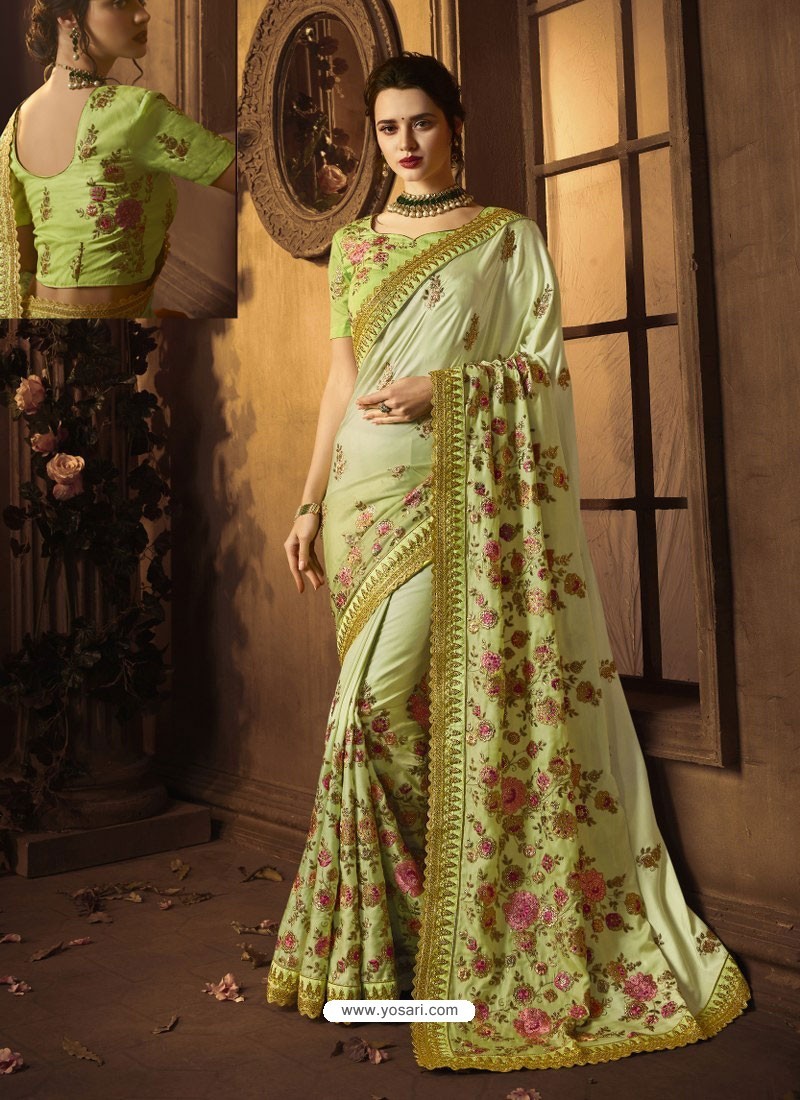 Buy Green Cadbury Silk Heavy Embroidered Wedding Saree | Wedding Sarees