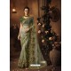 Dark Green Soft Net Heavy Embroidered Wedding Saree