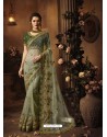 Dark Green Soft Net Heavy Embroidered Wedding Saree