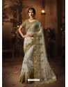 Off White Soft Net Heavy Embroidered Wedding Saree