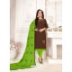 Coffee And Green Glass Cotton Embroidered Churidar Suit