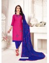 Rani And Blue Glass Cotton Embroidered Churidar Suit