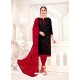 Black And Red Glass Cotton Embroidered Churidar Suit