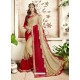 Beige And Red Georgette Heavy Embroidered Designer Saree