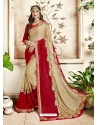 Beige And Red Georgette Heavy Embroidered Designer Saree