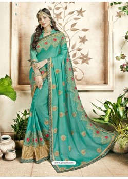 Aqua Mint Georgette Heavy Embroidered Designer Saree