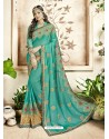 Aqua Mint Georgette Heavy Embroidered Designer Saree