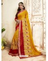 Yellow Georgette Heavy Embroidered Designer Saree