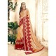 Light Orange Georgette Heavy Embroidered Designer Saree