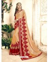 Light Orange Georgette Heavy Embroidered Designer Saree