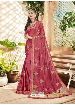 Old Rose Georgette Heavy Embroidered Designer Saree