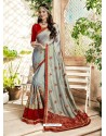 Grey Georgette Heavy Embroidered Designer Saree