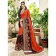 Tomato Red Georgette Heavy Embroidered Designer Saree