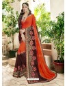 Tomato Red Georgette Heavy Embroidered Designer Saree