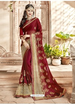 Maroon Georgette Heavy Embroidered Designer Saree