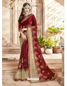 Maroon Georgette Heavy Embroidered Designer Saree