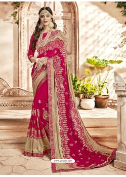 Rose Red Georgette Heavy Embroidered Designer Saree