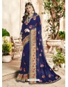 Navy Blue Georgette Heavy Embroidered Designer Saree