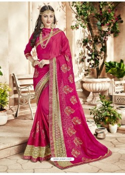 Gorgeous Rose Red Georgette Heavy Embroidered Designer Saree