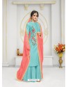 Sky Blue Pure Maslin Silk Hand Worked Sarara Suit