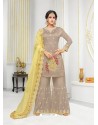 Taupe Pure Maslin Silk Hand Worked Sarara Suit